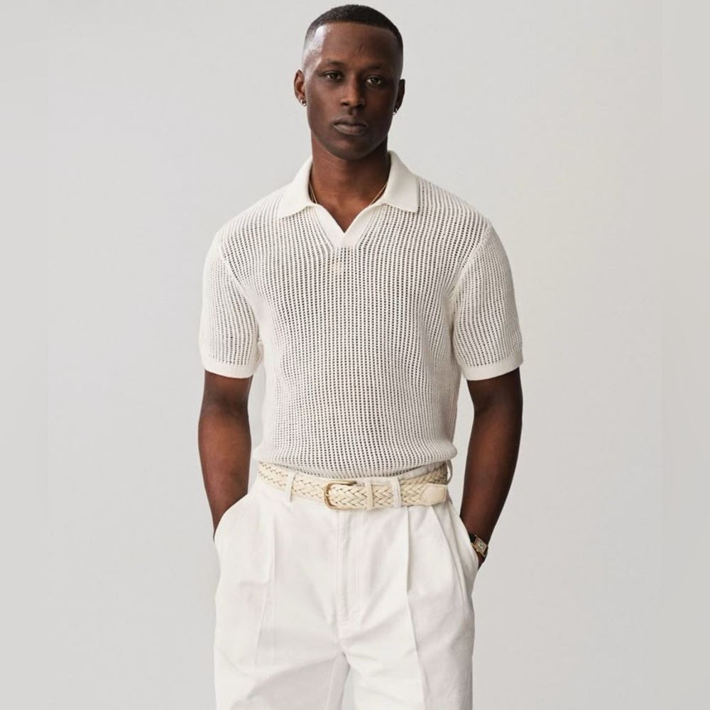 Aime Leon Dore SS23 Mesh Knit Polo - White Cotton Short Sleeve Polo Shirt sz M
